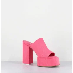 Mules A Plateforme Talon Haut En Jean Rose - Sue Jeans Candy