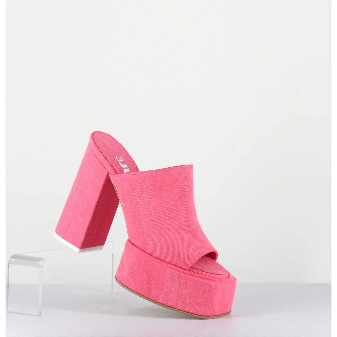 Mules A Plateforme Talon Haut En Jean Rose - Sue Jeans Candy