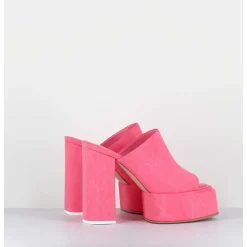 Mules A Plateforme Talon Haut En Jean Rose - Sue Jeans Candy