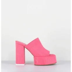 Mules A Plateforme Talon Haut En Jean Rose - Sue Jeans Candy