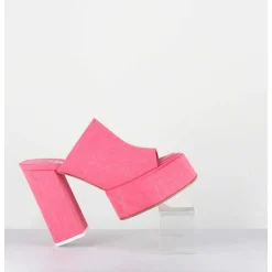 Mules A Plateforme Talon Haut En Jean Rose - Sue Jeans Candy