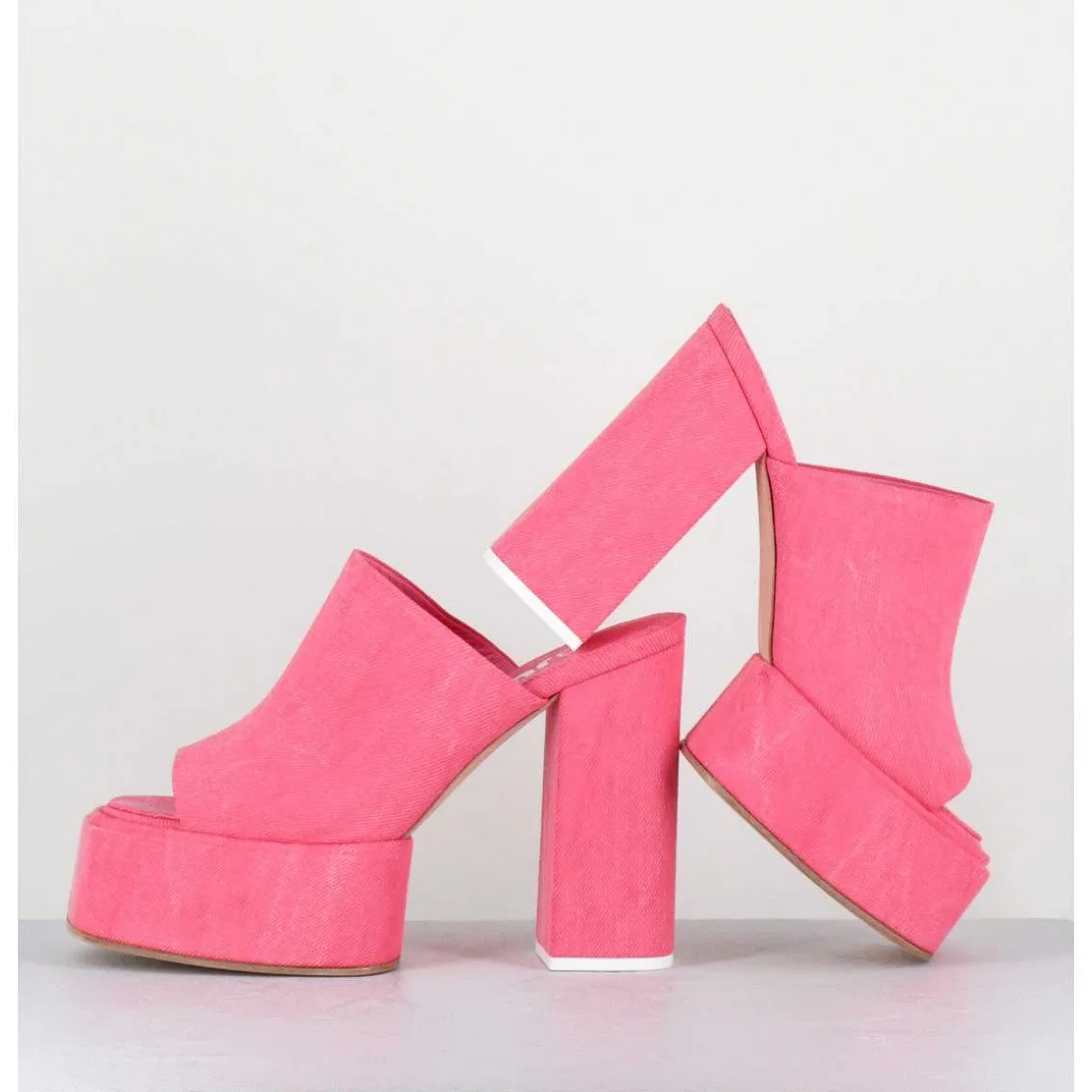 Mules A Plateforme Talon Haut En Jean Rose - Sue Jeans Candy