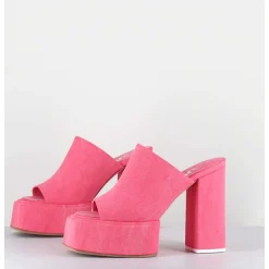 Mules A Plateforme Talon Haut En Jean Rose - Sue Jeans Candy