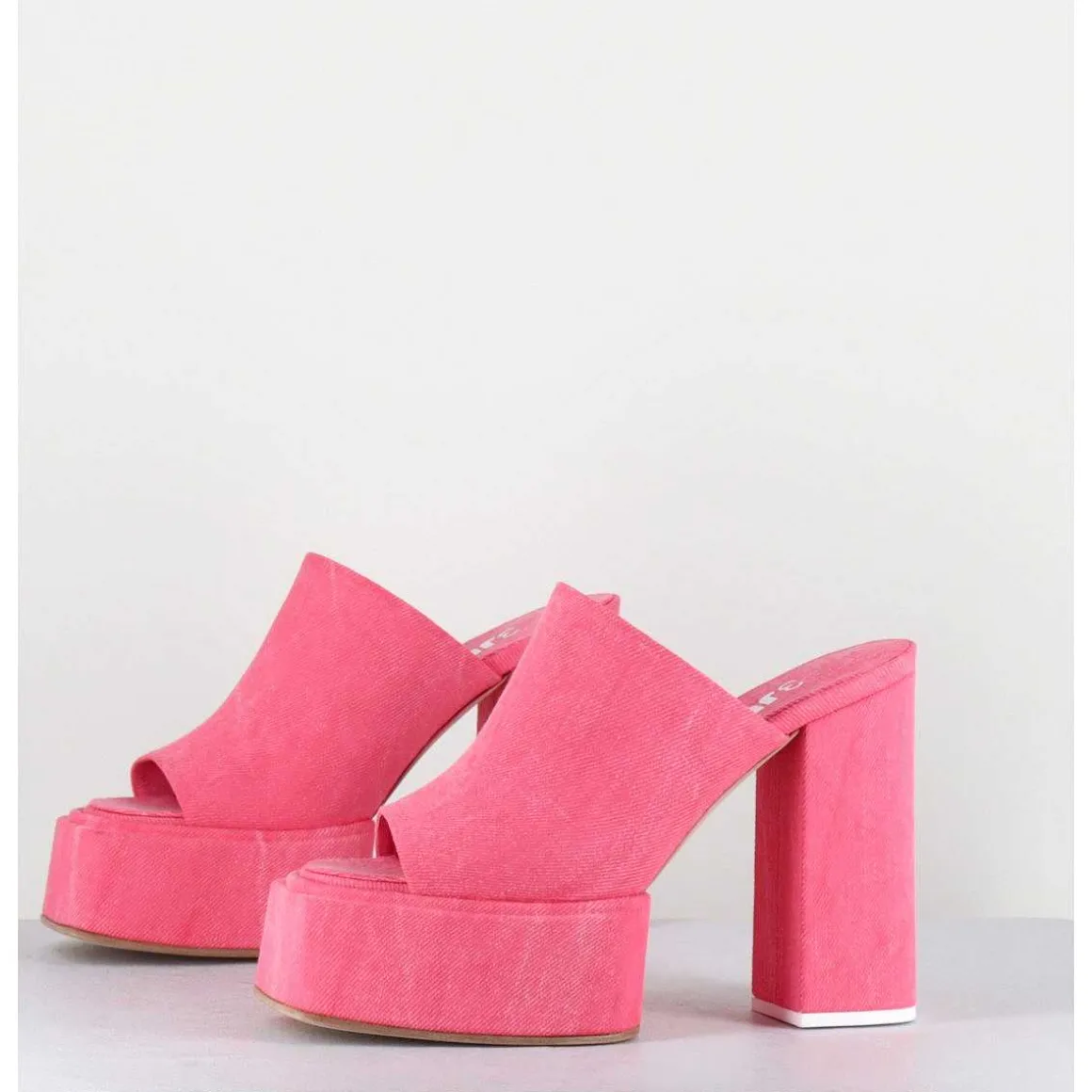 Mules A Plateforme Talon Haut En Jean Rose - Sue Jeans Candy