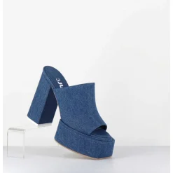 Mules A Plateforme Talon Haut En Jean Bleu - Sue Jeans Blue