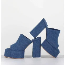 Mules A Plateforme Talon Haut En Jean Bleu - Sue Jeans Blue
