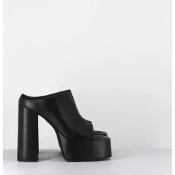 Mules A Plateforme Talon Haut En Cuir Gras Noir - 3765 Gas Nero
