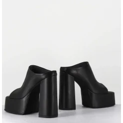 Mules A Plateforme Talon Haut En Cuir Gras Noir - 3765 Gas Nero