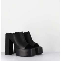Mules A Plateforme Talon Haut En Cuir Gras Noir - 3765 Gas Nero