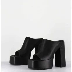 Mules A Plateforme Talon Haut En Cuir Gras Noir - 3765 Gas Nero