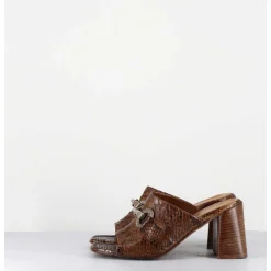Mules A Talon Haut En Python Camel & Mors Cloute - 5317B Pitone Baneno
