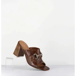 Mules A Talon Haut En Python Camel & Mors Cloute - 5317B Pitone Baneno