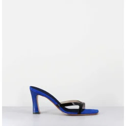 Mules A Talon 90S En Cuir Bleu & Noir - Mj1086 Suede Royal