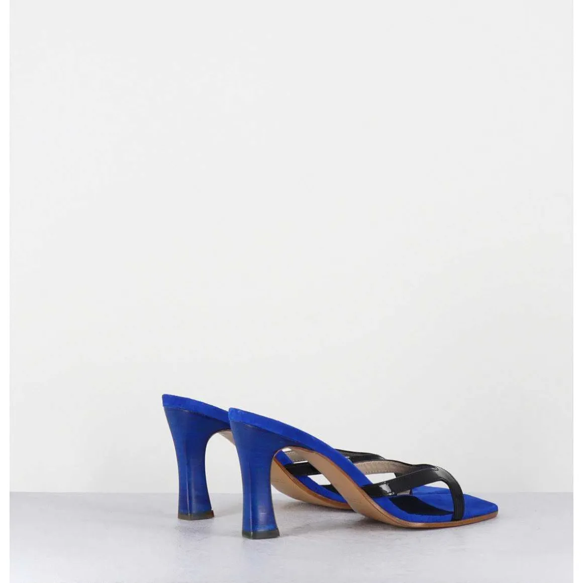Mules A Talon 90S En Cuir Bleu & Noir - Mj1086 Suede Royal