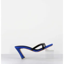Mules A Talon 90S En Cuir Bleu & Noir - Mj1086 Suede Royal