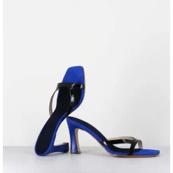 Mules A Talon 90S En Cuir Bleu & Noir - Mj1086 Suede Royal