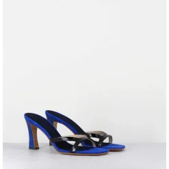 Mules A Talon 90S En Cuir Bleu & Noir - Mj1086 Suede Royal