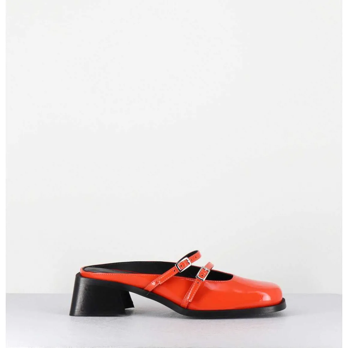 Mules Babies En Cuir Vernis Orange - Andie Orange Patent