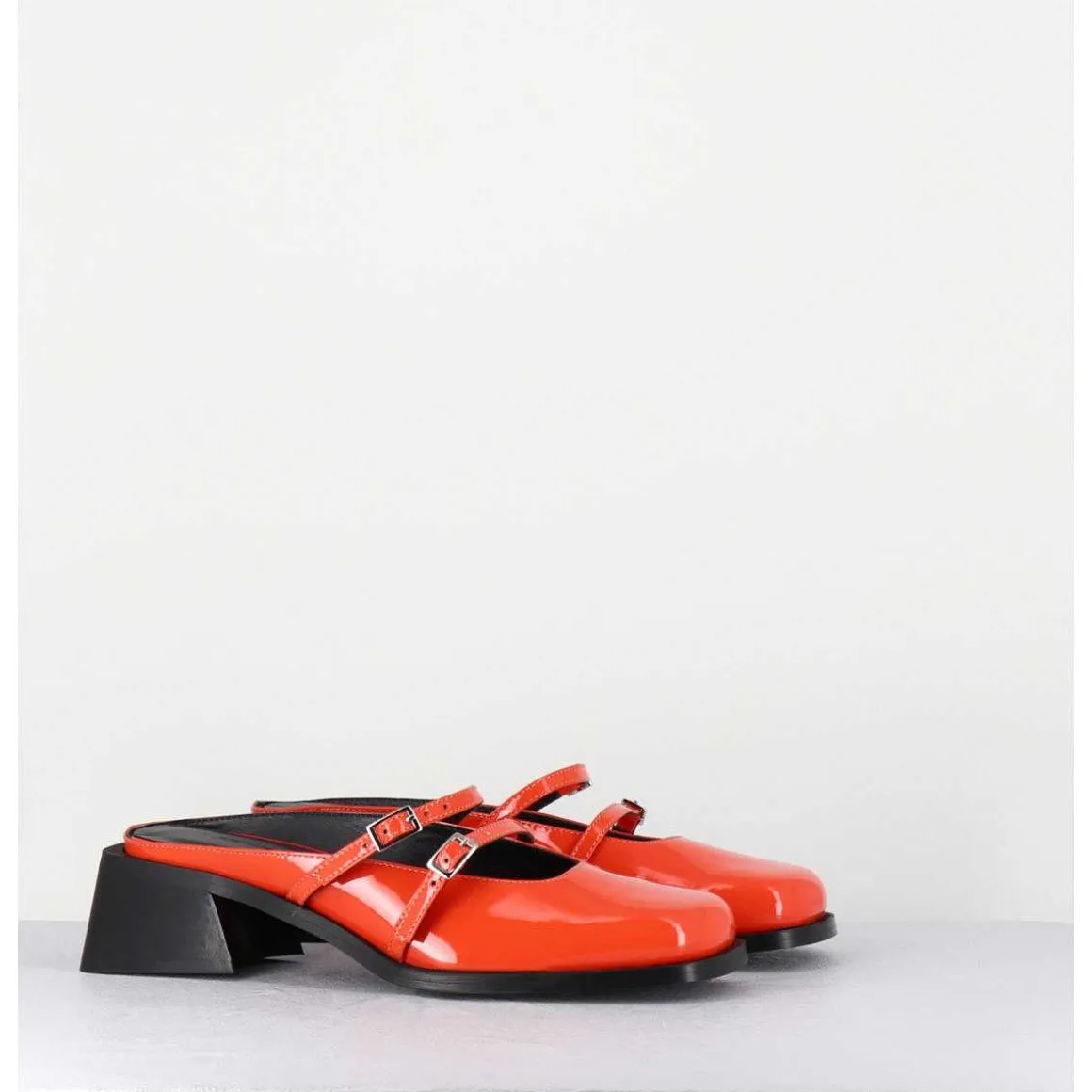 Mules Babies En Cuir Vernis Orange - Andie Orange Patent