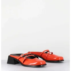Mules Babies En Cuir Vernis Orange - Andie Orange Patent