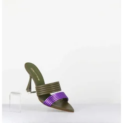 Mules Bi-Matiere Bout Pointu Talon Haut Vert & Violet - Kati Valley Laminato