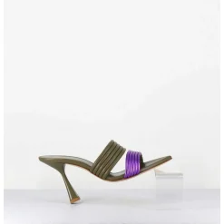 Mules Bi-Matiere Bout Pointu Talon Haut Vert & Violet - Kati Valley Laminato
