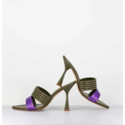 Mules Bi-Matiere Bout Pointu Talon Haut Vert & Violet - Kati Valley Laminato