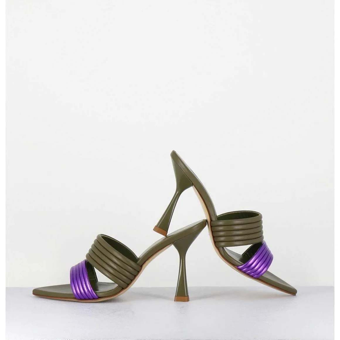 Mules Bi-Matiere Bout Pointu Talon Haut Vert & Violet - Kati Valley Laminato