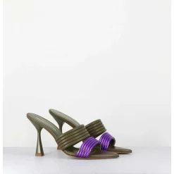 Mules Bi-Matiere Bout Pointu Talon Haut Vert & Violet - Kati Valley Laminato
