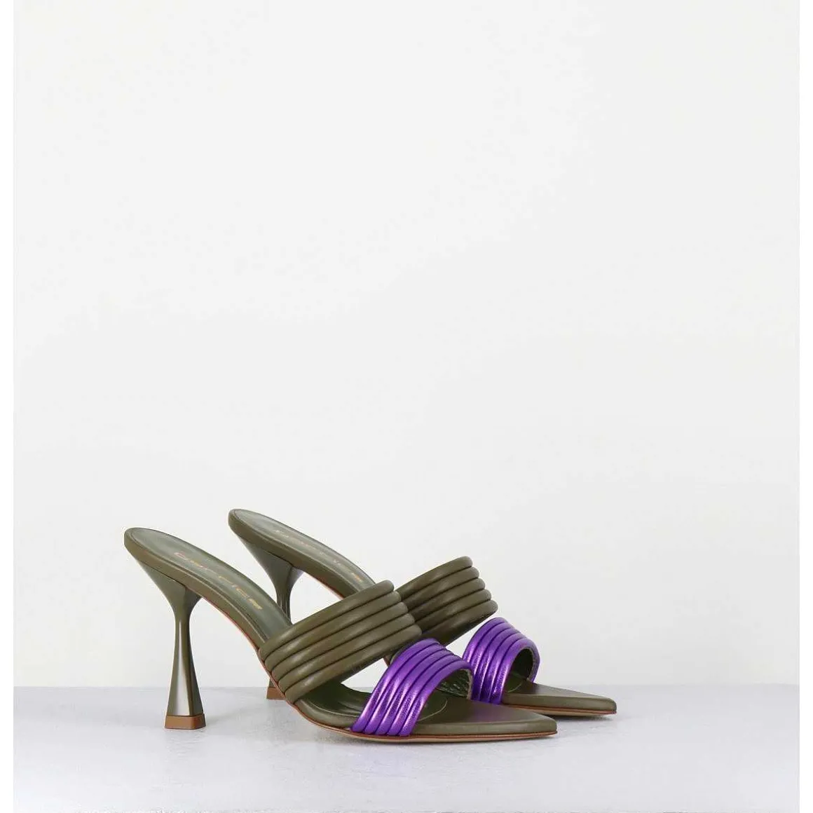 Mules Bi-Matiere Bout Pointu Talon Haut Vert & Violet - Kati Valley Laminato