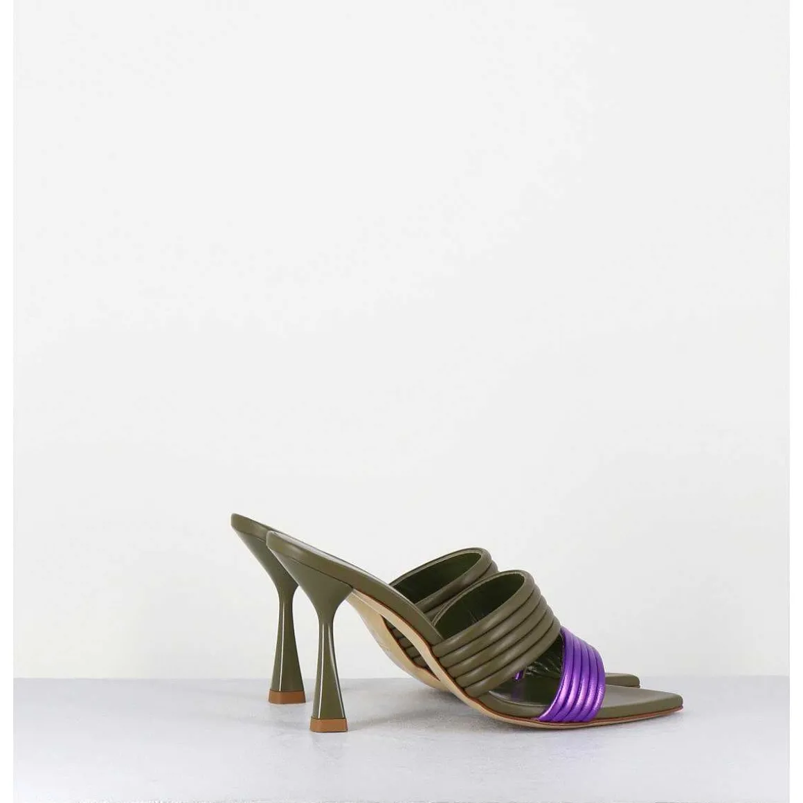 Mules Bi-Matiere Bout Pointu Talon Haut Vert & Violet - Kati Valley Laminato