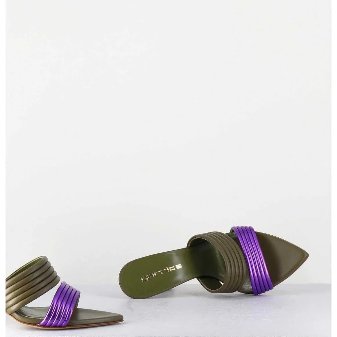 Mules Bi-Matiere Bout Pointu Talon Haut Vert & Violet - Kati Valley Laminato