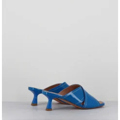 Mules Bout Carre Petit Talon Vernis Bleu - Cenza Vernice Blu