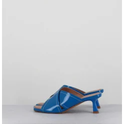 Mules Bout Carre Petit Talon Vernis Bleu - Cenza Vernice Blu
