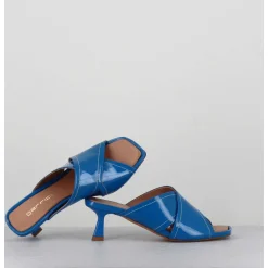 Mules Bout Carre Petit Talon Vernis Bleu - Cenza Vernice Blu