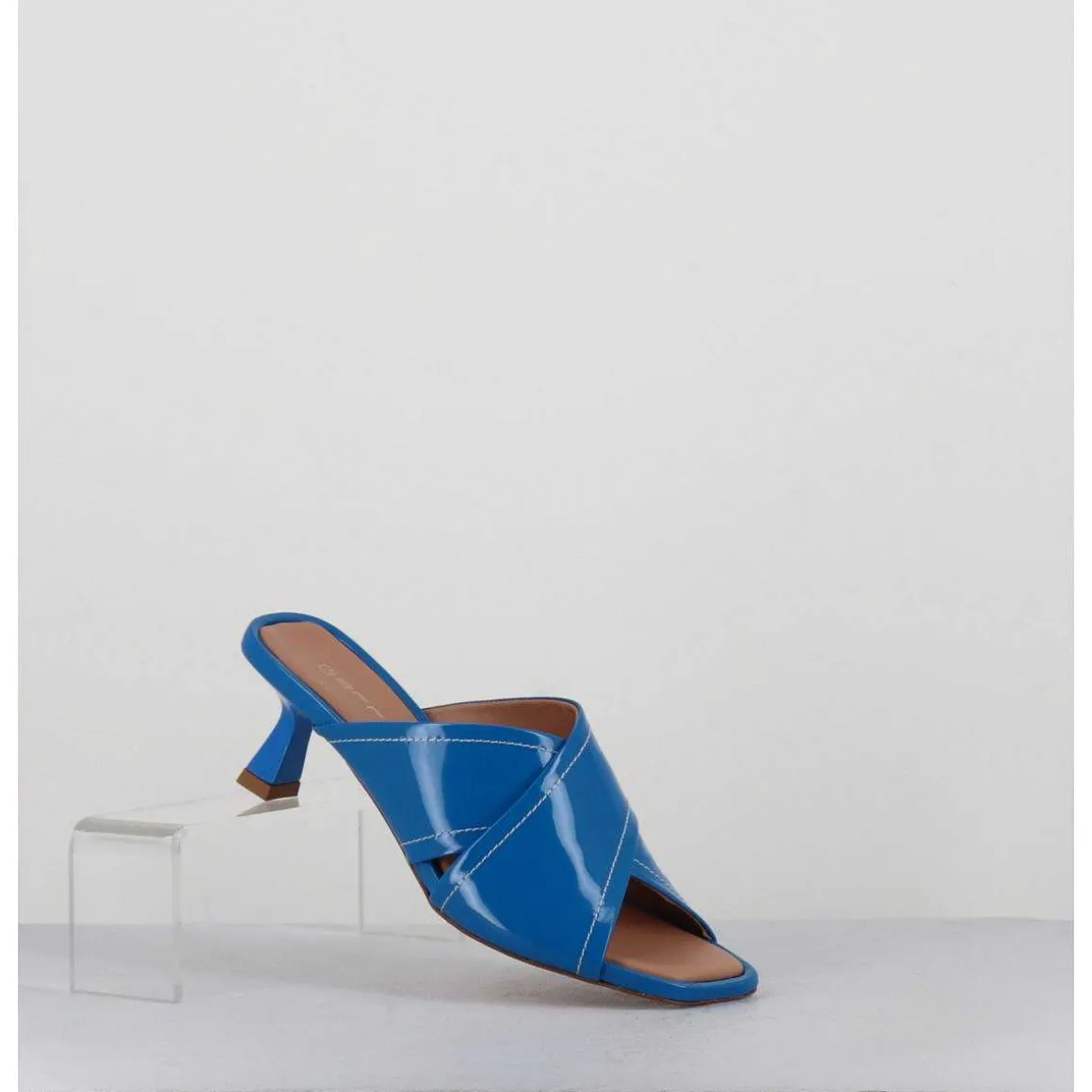 Mules Bout Carre Petit Talon Vernis Bleu - Cenza Vernice Blu