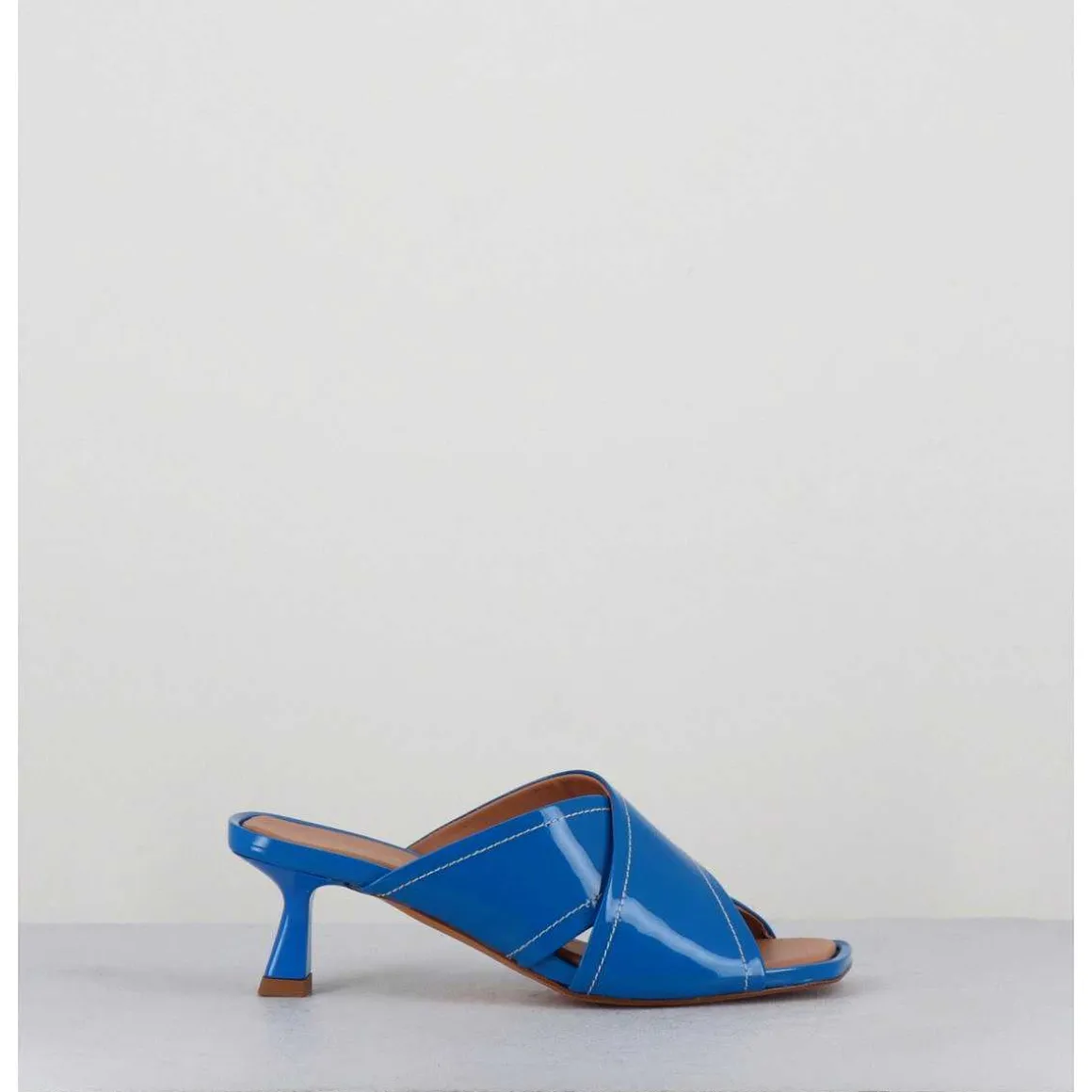 Mules Bout Carre Petit Talon Vernis Bleu - Cenza Vernice Blu