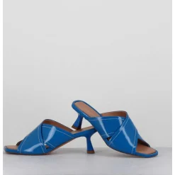 Mules Bout Carre Petit Talon Vernis Bleu - Cenza Vernice Blu