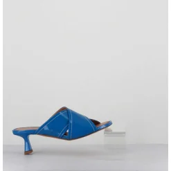 Mules Bout Carre Petit Talon Vernis Bleu - Cenza Vernice Blu