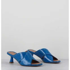 Mules Bout Carre Petit Talon Vernis Bleu - Cenza Vernice Blu