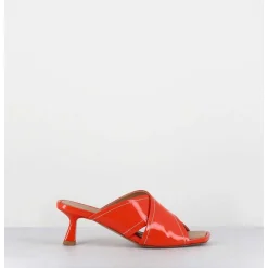 Mules Bout Carre Petit Talon Cuir Vernis Corail - Cenza Vernice Corallo