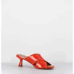 Mules Bout Carre Petit Talon Cuir Vernis Corail - Cenza Vernice Corallo