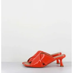 Mules Bout Carre Petit Talon Cuir Vernis Corail - Cenza Vernice Corallo