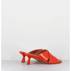 Mules Bout Carre Petit Talon Cuir Vernis Corail - Cenza Vernice Corallo