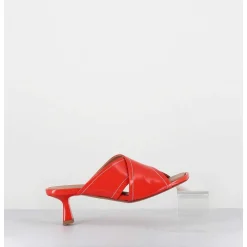 Mules Bout Carre Petit Talon Cuir Vernis Corail - Cenza Vernice Corallo