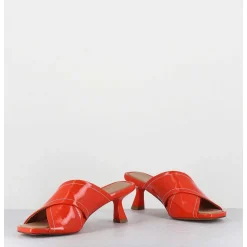 Mules Bout Carre Petit Talon Cuir Vernis Corail - Cenza Vernice Corallo