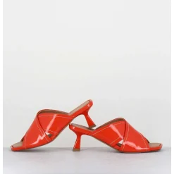 Mules Bout Carre Petit Talon Cuir Vernis Corail - Cenza Vernice Corallo