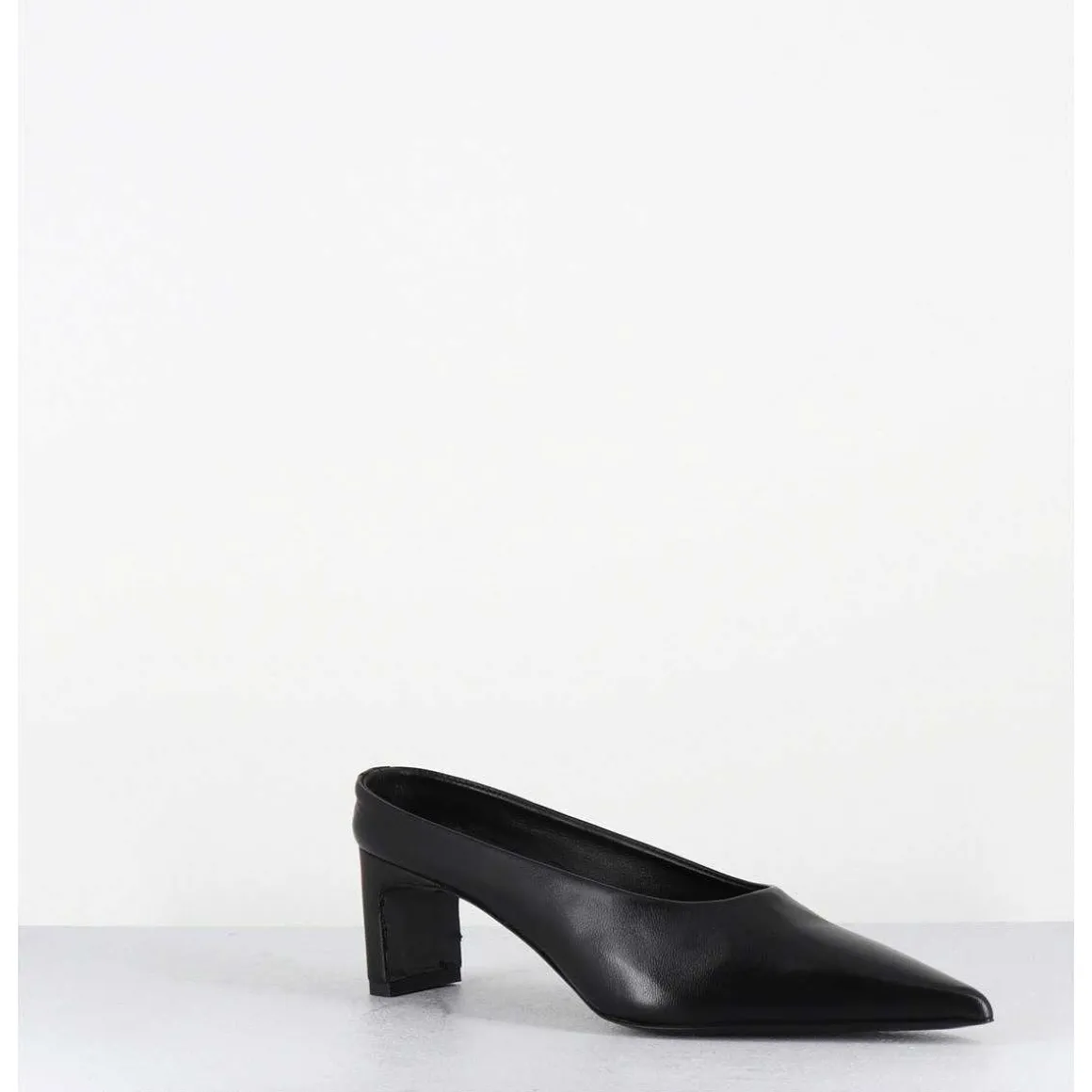 Mules Bout Pointu Petit Talon En Cuir Noir - Mulp Black Cowhide