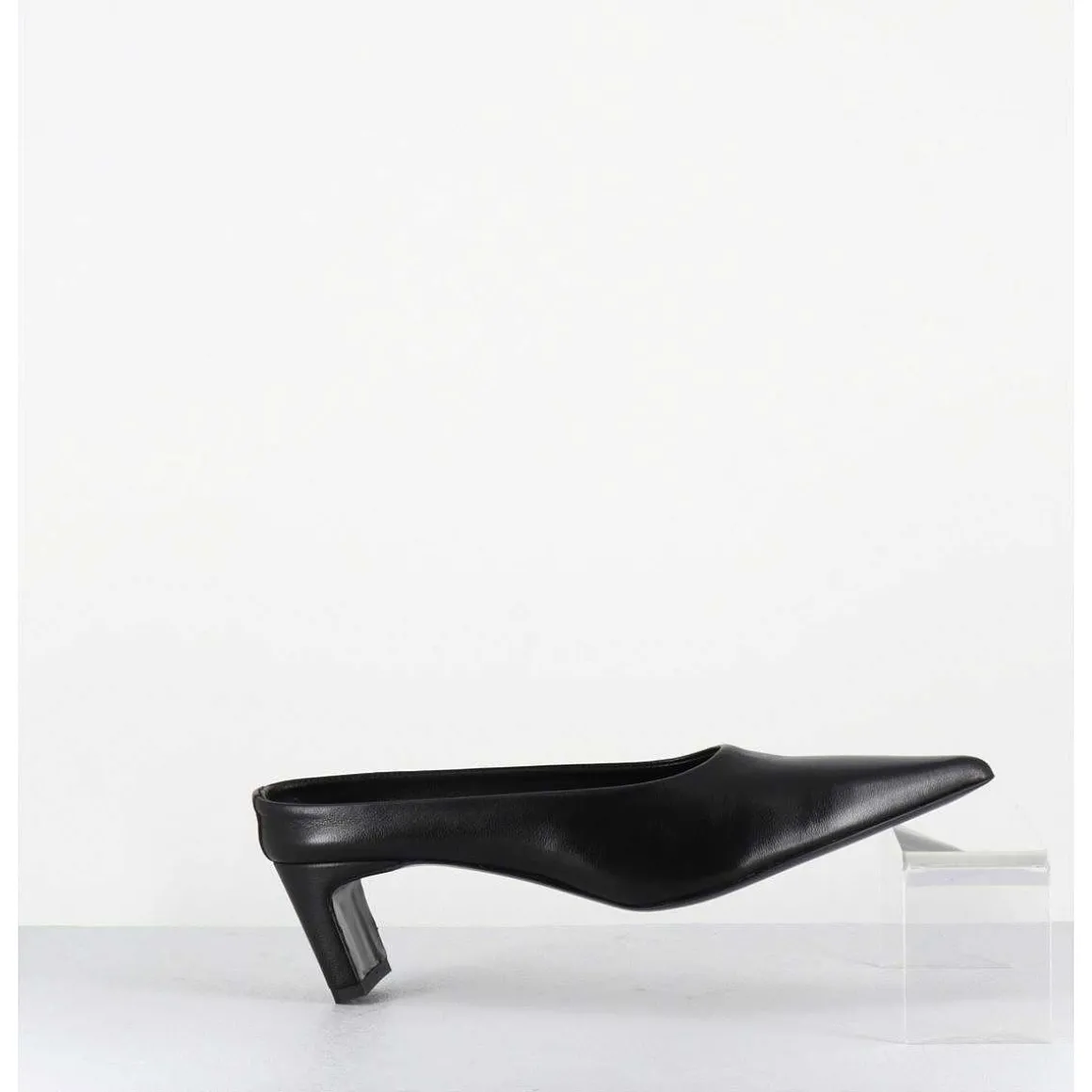 Mules Bout Pointu Petit Talon En Cuir Noir - Mulp Black Cowhide
