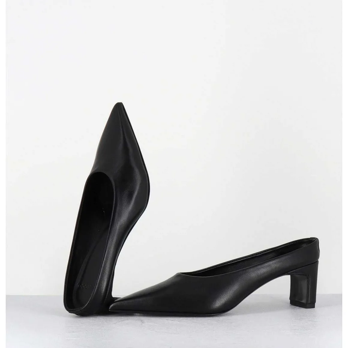 Mules Bout Pointu Petit Talon En Cuir Noir - Mulp Black Cowhide
